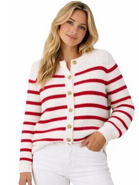 Pink Martini Red & White Striped Button-Front LadyLike Cardigan size small